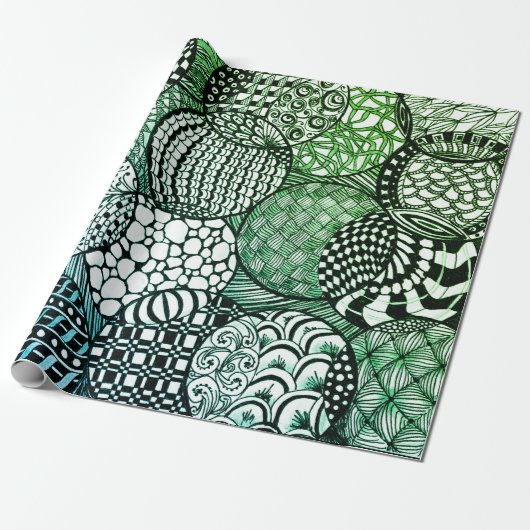 Papier Cadeau Balles de Noël à motifs originaux en vert (Déroulé)