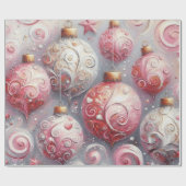 Papier Cadeau Balles de Noël Tourbillon rose blanc gris (Plat)
