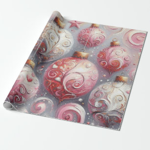 Papier Cadeau Balles de Noël Tourbillon rose blanc gris