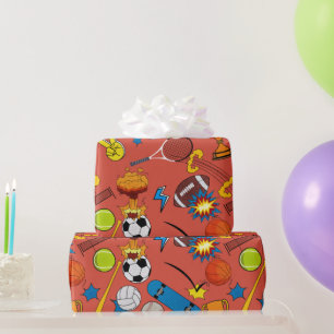 Papier Cadeau Balles de sport rétro de bande dessinée