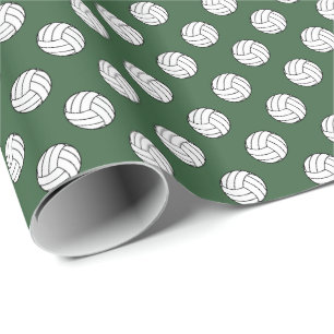 Papier Cadeau Balles de volley-ball noir/blanc sur fond vert cha