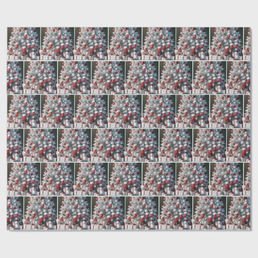 Papier Cadeau Balles et Chaussettes rouges sur un sapin de Noël (Plat)