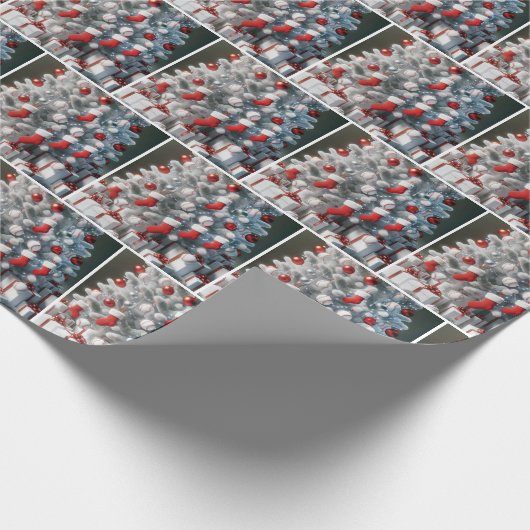 Papier Cadeau Balles et Chaussettes rouges sur un sapin de Noël (Coin)