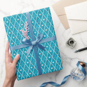 Papier Cadeau Balles et clubs de golf Argyle sur bleu aqua