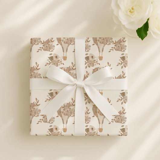 Papier Cadeau Ballon à air chaud Boho, crèche neutre pour les fe