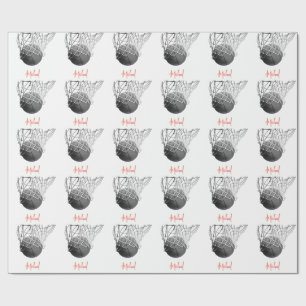 Papier Cadeau Ballon et filet de basket-ball noir et blanc Votre