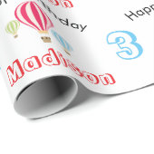 Papier Cadeau Ballons à air chaud Design Anniversaire Nom person (Coin rond)