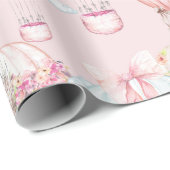 Papier Cadeau Ballons à air chauds chics floraux assez roses (Coin rond)