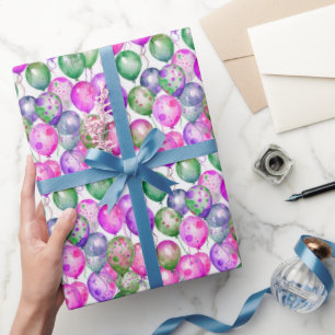 Papier Cadeau Ballons Aquarelle Vibrants Rose Violet Vert