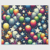 Papier Cadeau Ballons avec étoiles de Parties scintillant (Plat)