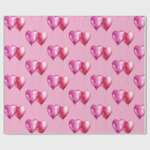 Papier Cadeau Ballons Coeur Rose Anniversaire (Plat)