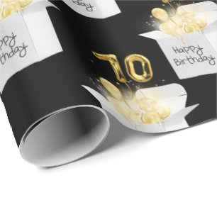 Papier Cadeau Ballons d'anniversaire 70 ans en or dans une boîte