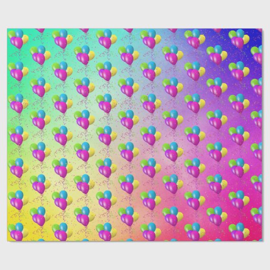 Papier Cadeau Ballons d'anniversaire avec Confetti sur arc-en-ci (Plat)