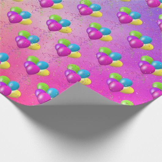Papier Cadeau Ballons d'anniversaire avec Confetti sur arc-en-ci (Coin)