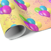 Papier Cadeau Ballons d'anniversaire avec Confetti sur arc-en-ci (Coin rond)