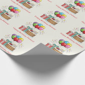 Papier Cadeau Ballons D'Anniversaire Colorés Avec Gâteau Et Prés (Coin)