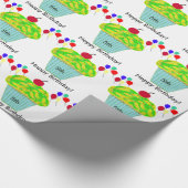 Papier Cadeau Ballons d'anniversaire Cupcake jaune vert (Coin)