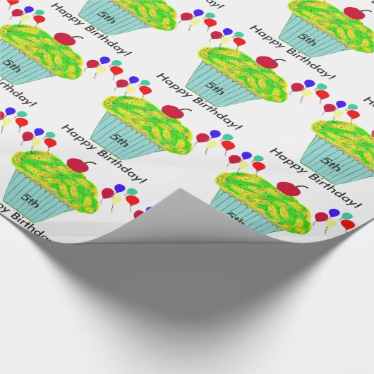 Papier Cadeau Ballons d'anniversaire Cupcake jaune vert (Coin)