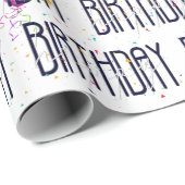 Papier Cadeau Ballons d'anniversaire et Confetti en blanc (Coin rond)
