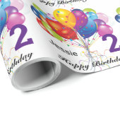 Papier Cadeau Ballons d'anniversaire mignon personnalisé Nom et  (Coin rond)