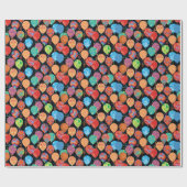 Papier Cadeau Ballons d'anniversaire modernes sur noir (Plat)