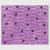 Papier Cadeau Ballons d'anniversaire noirs sur aquarelle rose (Plat)