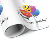Papier Cadeau Ballons d'anniversaire Nom et âge de l'enfant (Coin rond)