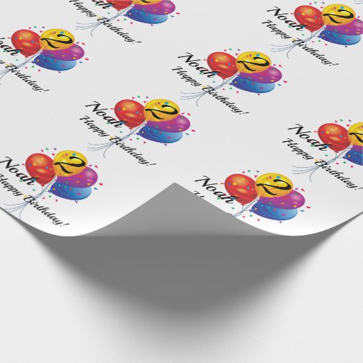 Papier Cadeau Ballons d'anniversaire Nom et âge de l'enfant (Coin)