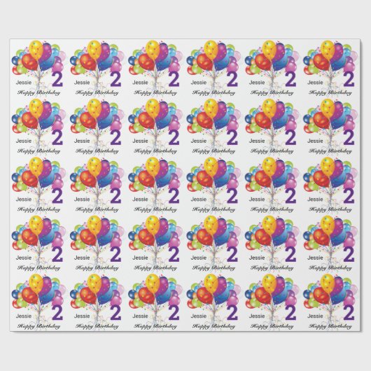 Papier Cadeau Ballons d'anniversaire Personnalisez le nom et l'â (Plat)