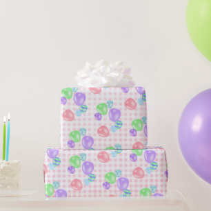 Papier Cadeau Ballons D'Anniversaire Sur En vichy Rose