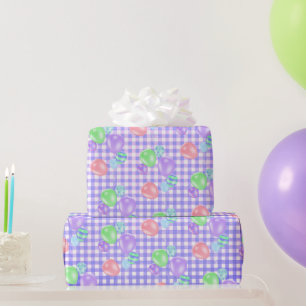 Papier Cadeau Ballons D'Anniversaire Sur Papier Violet En vichy 