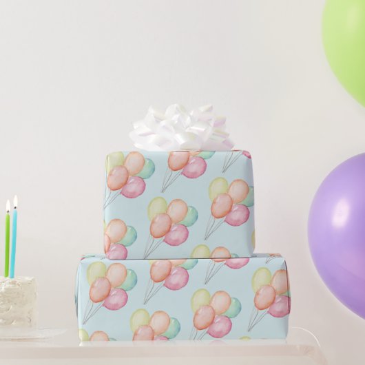 Papier Cadeau Ballons d'aquarelle en bleu (Cadeaux de fête)