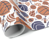 Papier Cadeau Ballons de basket (Coin rond)