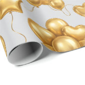 Papier Cadeau Ballons de Célébration Dorés Motif (Coin rond)