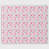 Papier Cadeau Ballons de coeur bleu et rose flottant (Plat)