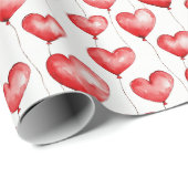 Papier Cadeau Ballons de coeur rouge (Coin rond)