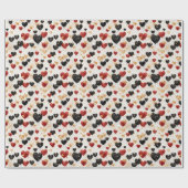 Papier Cadeau Ballons de coeur rouge noir et or (Plat)