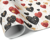 Papier Cadeau Ballons de coeur rouge noir et or (Coin rond)
