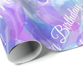 Papier Cadeau Ballons de fête d'anniversaire Turquoise violet mo (Coin rond)