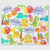 Papier Cadeau Ballons de fête Dinosaur Rawr personnalisable (Plat)