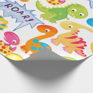 Papier Cadeau Ballons de fête dinosaures personnalisables Rawr