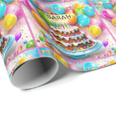 Papier Cadeau Ballons de gâteau d'anniversaire Ajouter le nom de (Coin rond)