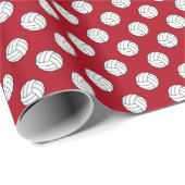 Papier Cadeau Ballons de volley-ball noir/blanc sur rouge foncé (Coin rond)