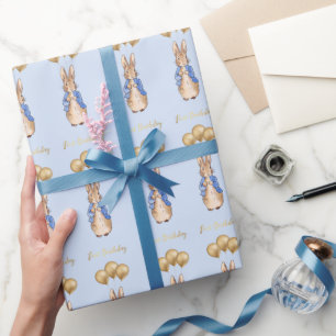 Papier Cadeau Ballons dorés pour premier anniversaire de lapin c