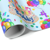 Papier Cadeau Ballons gâteau d'anniversaire Personnaliser le nom (Coin rond)