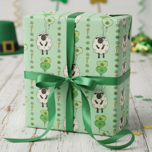 Papier Cadeau Ballons moutons et trèfles verts de la Saint-Patri