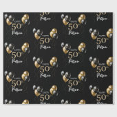 Papier Cadeau Ballons noirs et or Joyeux 50e anniversaire (Plat)