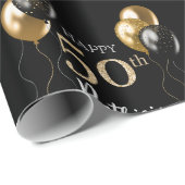 Papier Cadeau Ballons noirs et or Joyeux 50e anniversaire (Coin rond)