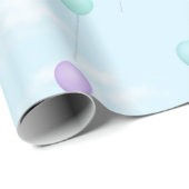 Papier Cadeau Ballons volant dans un ciel bleu avec des nuages (Coin rond)