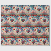 Papier Cadeau Balloon à air chaud en forme de coeur (Plat)